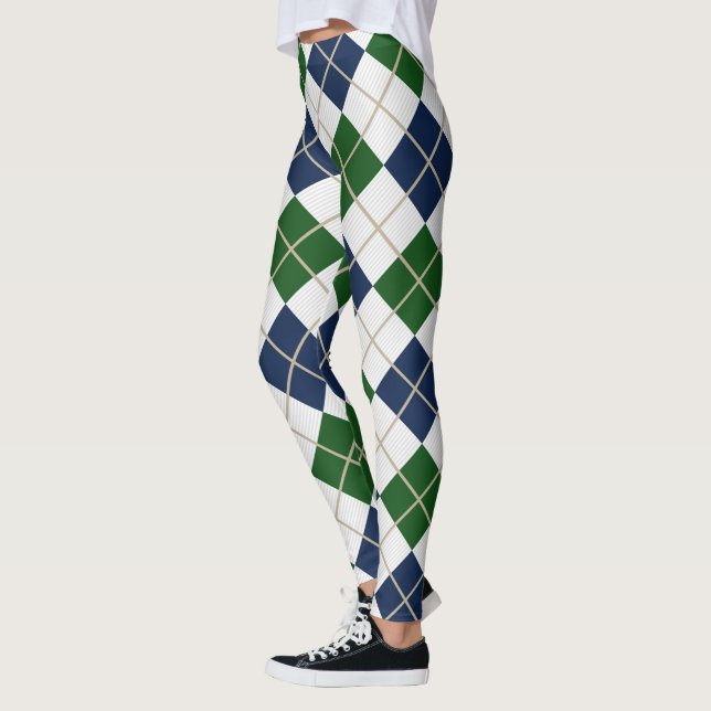Rauten-Harlekin-Trendy blaues Grün-Diamant Leggings (Links)