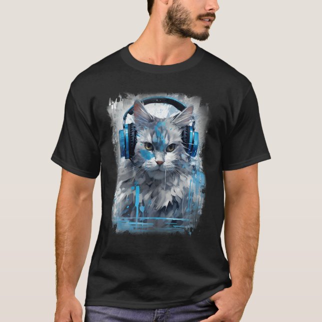 Rave EDM Birman Cat Headphone T-Shirt (Vorderseite)