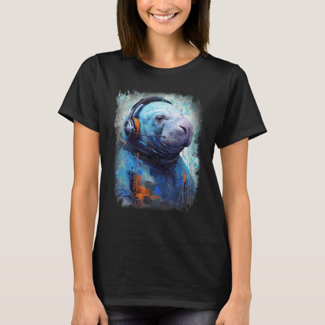 Rave EDM Manatee Headphone T-Shirt (Vorderseite)