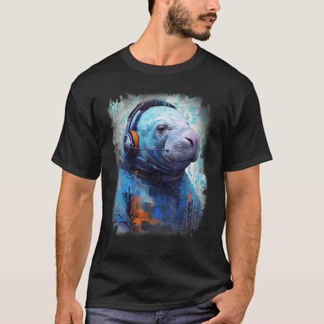 Rave EDM Manatee Headphone T-Shirt (Vorderseite)