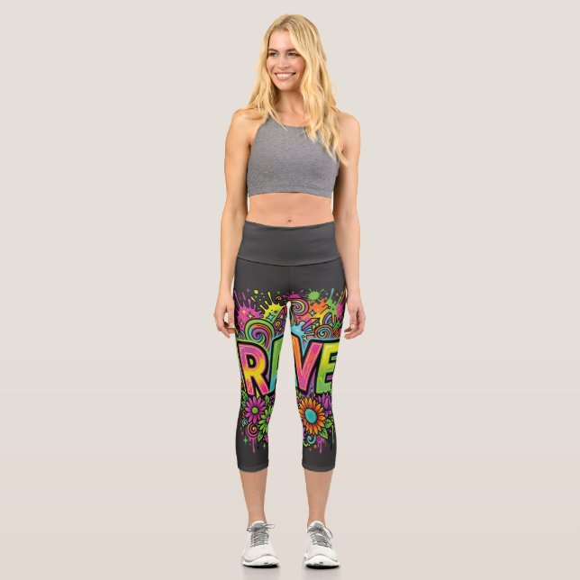 RAVE Neonblumen Capri Leggings (Vorderseite)