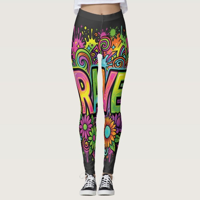 RAVE Neonblumen Leggings (Vorderseite)