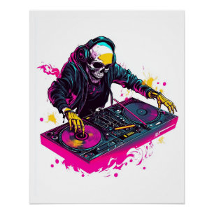 Rave-Schädel � EDM-Party-Skelett-DJ Poster