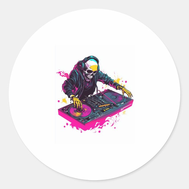 Rave Skull � EDM Party Skeleton DJ Runder Aufkleber (Vorderseite)