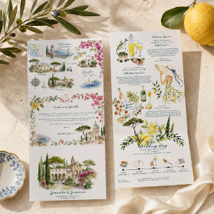 Ravello Italien Aquarell-Hochzeit Dreifach Gefaltete Einladung