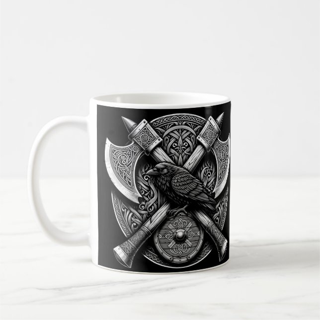 Raven and Axes - Kunst des Kriegerschilds Kaffeetasse (Links)