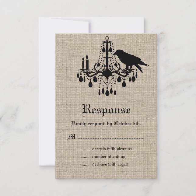 Raven and Damask on Burlap UAWG RSVP Karte (Vorderseite)