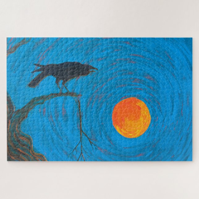 Raven and Full Moon Jigsaw Puzzle (Horizontal)