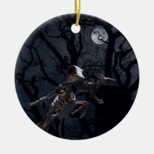 Raven and Rat Skeleton in Moonlight Keramik Ornament