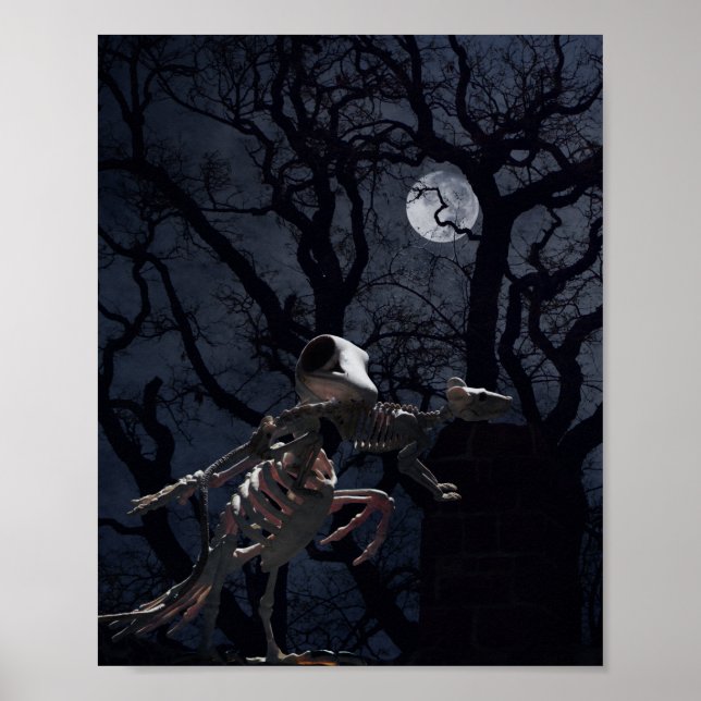 Raven and Rat Skeleton in Moonlight Poster (Vorne)