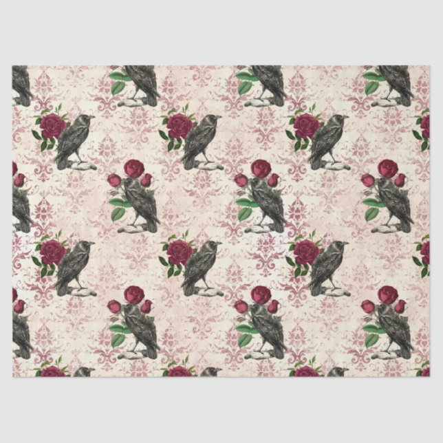 Raven and Rose Damask Decoupage Seidenpapier (Vorderseite)
