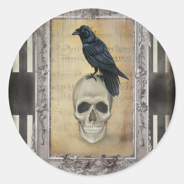 Raven and Skull halloween Runder Aufkleber (Vorderseite)