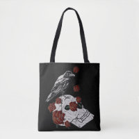 Raven and Skull Rote Rosen Shopping Bag
