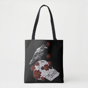 Raven and Skull Rote Rosen Shopping Bag