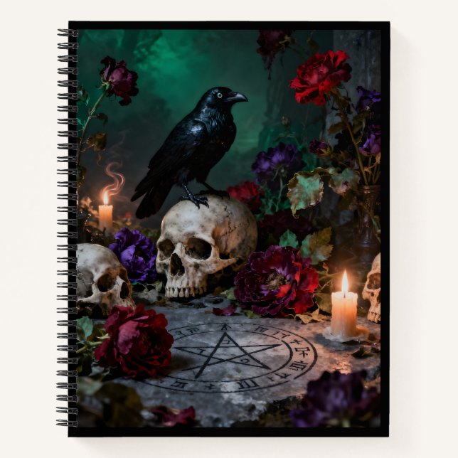 Raven and Skull with Pentagram Notizbuch (Vorderseite)