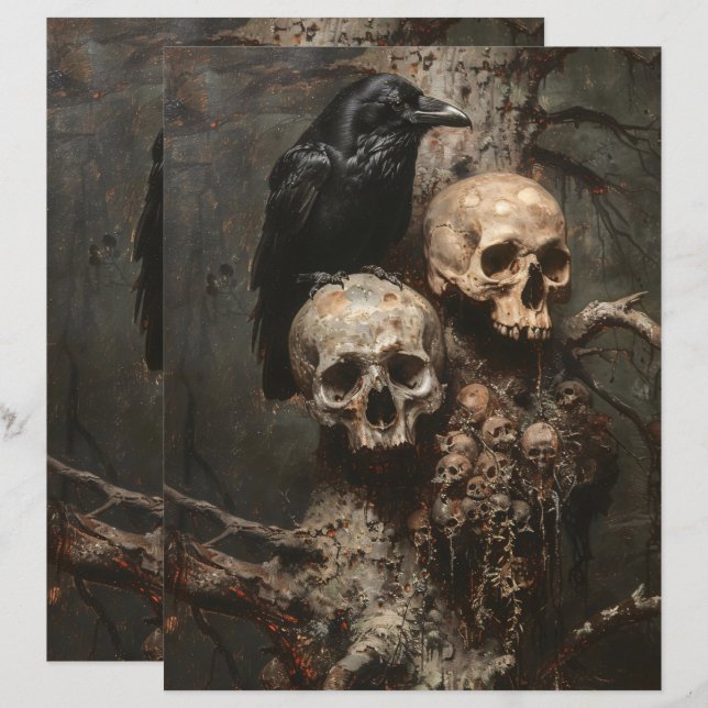 Raven and Skulls Spooky Scrapbook Paper (Vorne/Hinten)