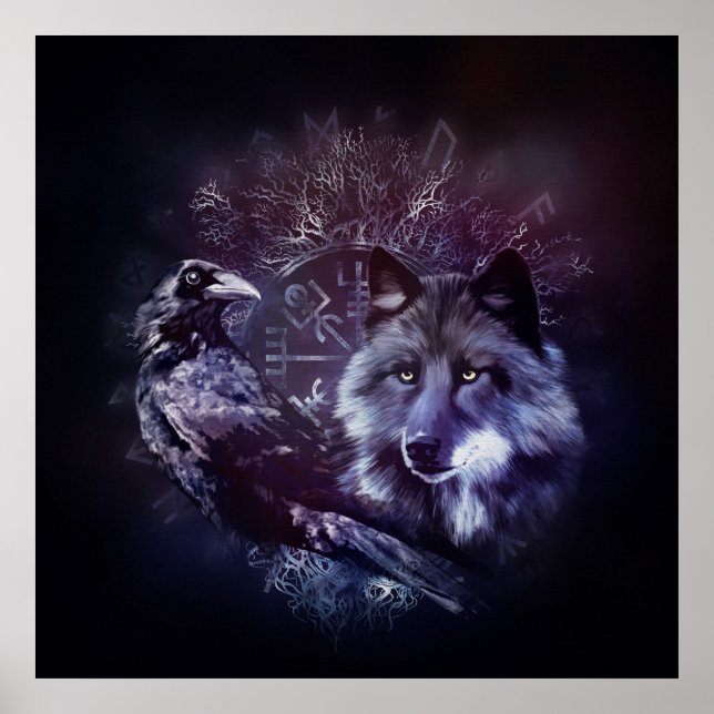 Raven and Wolf - Vegvisir and Tree of life Poster (Vorne)