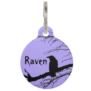 Raven auf dem Baumschwarz und Lila Haustier-ID-Tag Haustiermarke