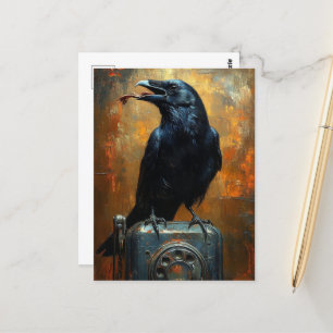 Raven auf einem Vintagen Telefon Postkarte