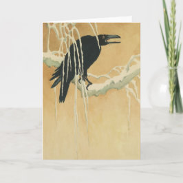 Raven auf einer Baumzweig-Krähe Winter-Abbildung Karte