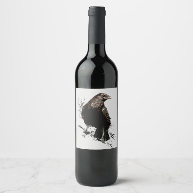 Raven Bird Art Collection Weinetikett (Vorderseite)