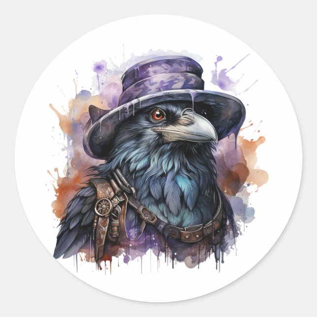 Raven Bird, Assistent für Wasserfarbe Runder Aufkleber (Vorderseite)