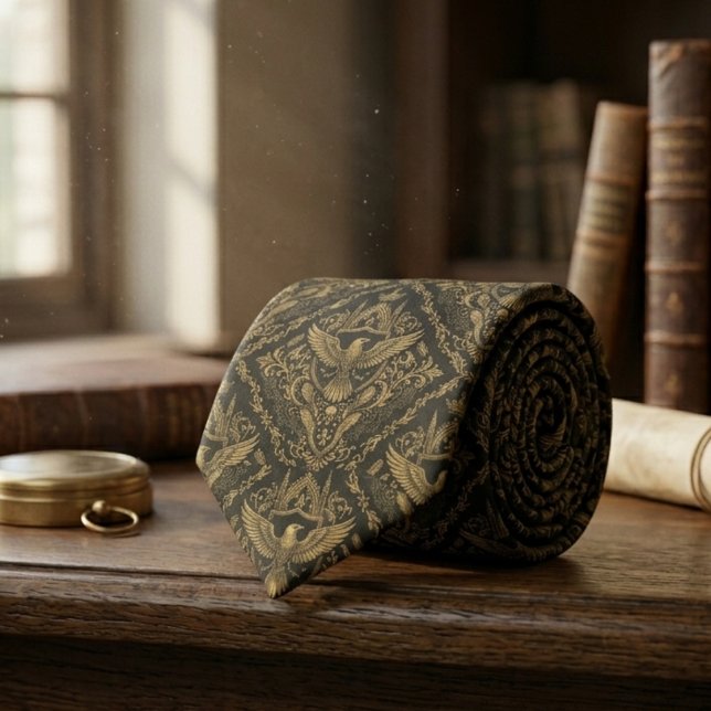 Raven Bird Gothic Pattern – Dark Academia Gift Krawatte (Gothic raven bird dark academia necktie)