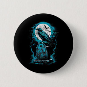 Raven Bird Gothic Spooky Graveyard Button
