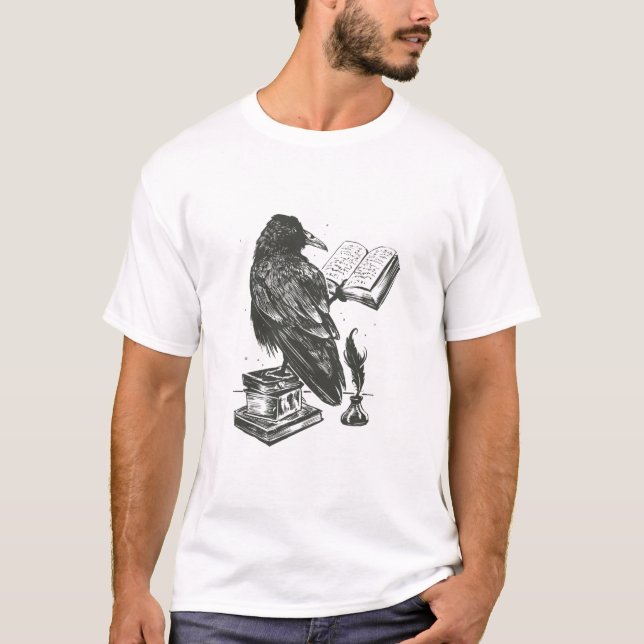 Raven bird reading book T-Shirt (Vorderseite)