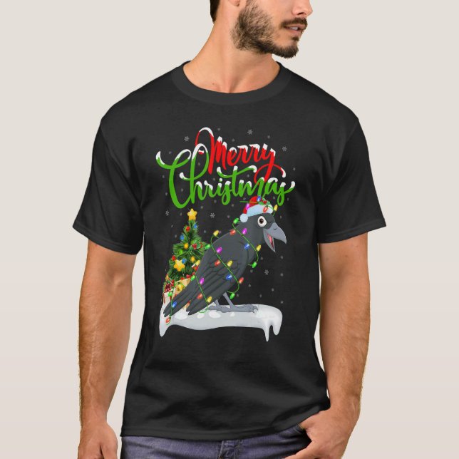 Raven Bird Xmas Dekorationen Santa Raven Christma T-Shirt (Vorderseite)