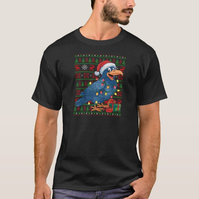 Raven Bird Xmas strahlt hässliche Weihnachtsmannmü T-Shirt (Vorderseite)