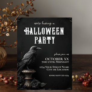 Raven & Black Rose Gothic Halloween-Party Einladung