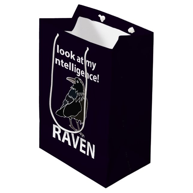 Raven Blick auf meine Intelligenz Raven Mittlere Geschenktüte (Vorderseite Schrägansicht)