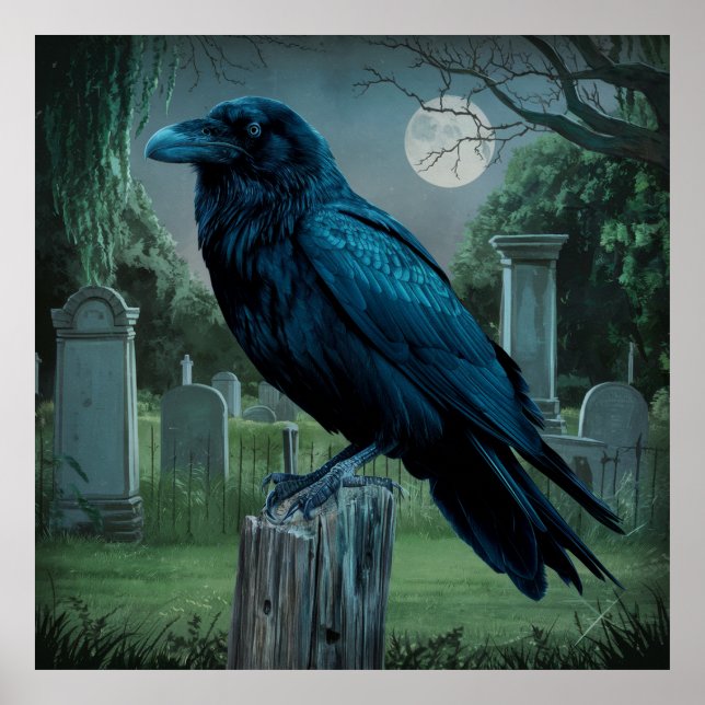 Raven cementary ghotic gruselig Vollmond-Szene Poster (Vorne)