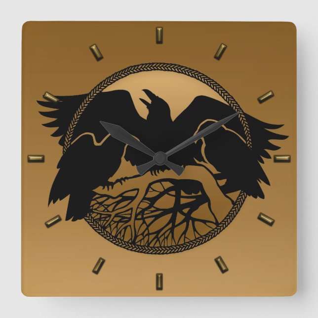 Raven Clock Native Raven Art Wall Bird Geschenk Quadratische Wanduhr (Vorderseite)