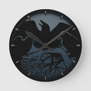 Raven Clock Native Raven Art Wall Bird Geschenk Runde Wanduhr