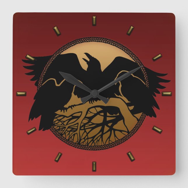 Raven Clock Native Raven Art Wall Clock Bird Gift Quadratische Wanduhr (Vorderseite)