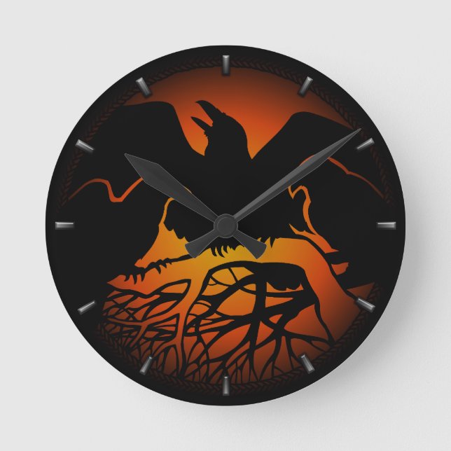 Raven Clock Native Raven Art Wall Uhren und Gesche (Vorderseite)