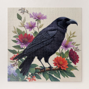 Raven Colorful Bloral Art Puzzle