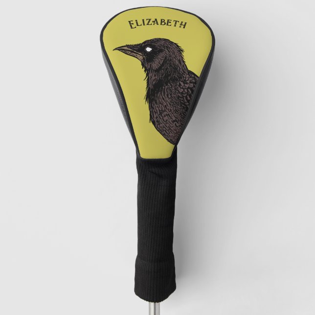Raven Creepy Crow Bright Gothic Tinte Art Name Golf Headcover (Vorderseite)