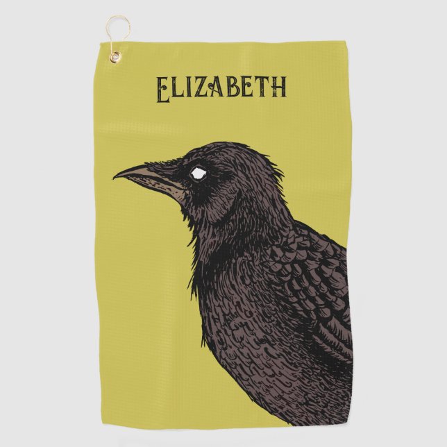 Raven Creepy Crow Bright Gothic Tinte Art Name Golfhandtuch (Vorderseite)