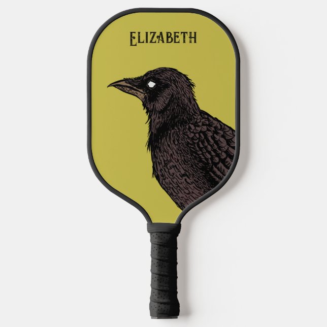 Raven Creepy Crow Bright Gothic Tinte Art Name Pickleball Schläger (Vorderseite)