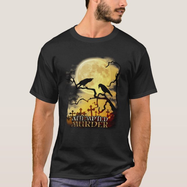 Raven Crow Attempted Murder Retro Moon Wiccan Paga T-Shirt (Vorderseite)