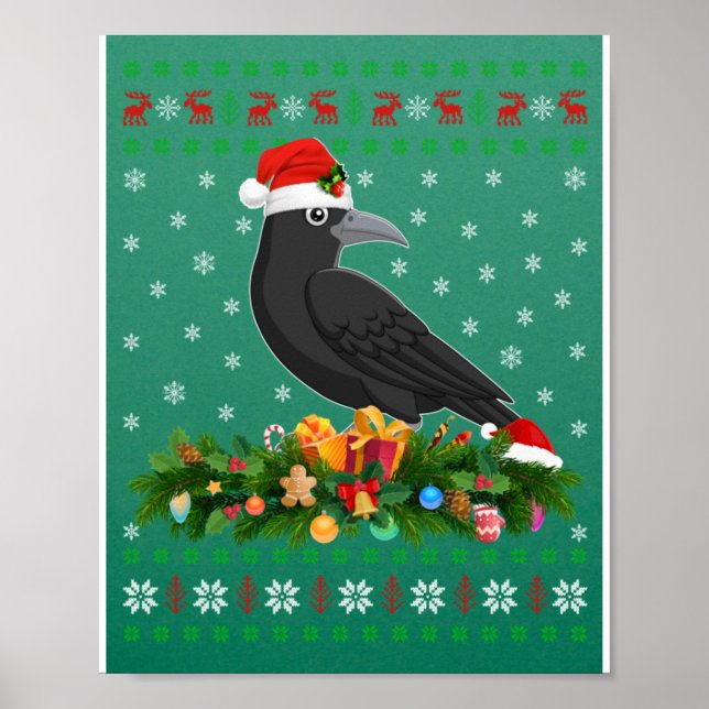 Raven Crow Bird Lover Xmas Weihnachtsmannmütze Ugl Poster (Vorne)