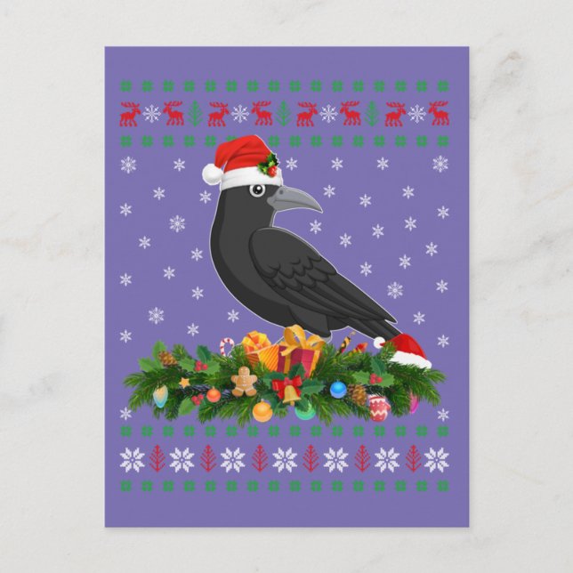 Raven Crow Bird Lover Xmas Weihnachtsmannmütze Ugl Postkarte (Vorderseite)