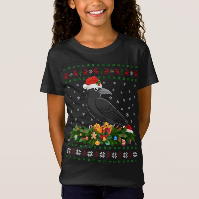 Raven Crow Bird Lover Xmas Weihnachtsmannmütze Ugl T-Shirt (Vorderseite)