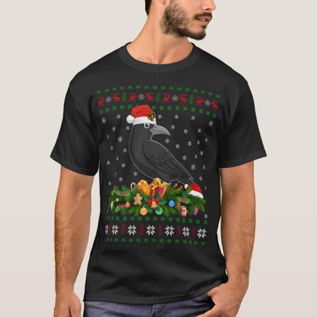 Raven Crow Bird Lover Xmas Weihnachtsmannmütze Ugl T-Shirt (Vorderseite)