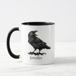 Raven Crow Black Bird Animal Art Individuelle Name Tasse