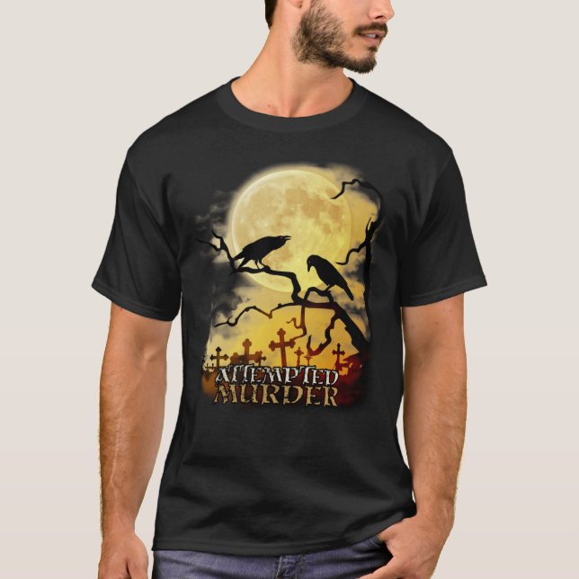 Raven Crow versucht Mord Retro Moon Wiccan Paga T-Shirt (Vorderseite)