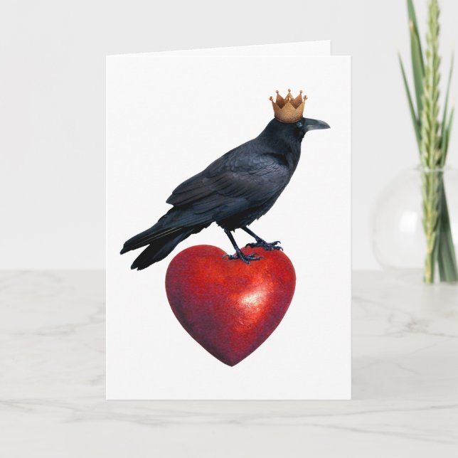Raven Crown Red Heart Card Feiertagskarte (Vorderseite)